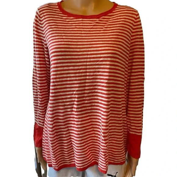 Talbot's Women’s 1Xp Coral Striped Long Sleeved Linen Blend Sweater Lightweight - Picture 1 of 5